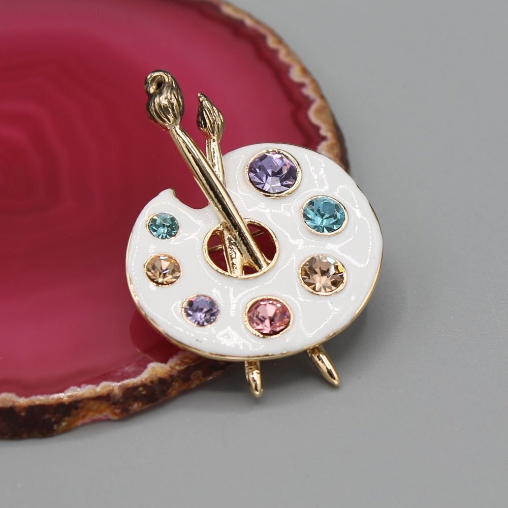 Artist palette pin brooch necklace pendant jewelry fashion new white gold tone